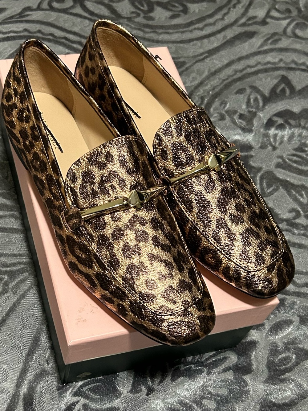 kate spade Metallic Leopard Print Loafers - Gold and Black - Picture 2 of 7